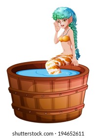 Illustration of a big bathtub with a mermaid on a white background