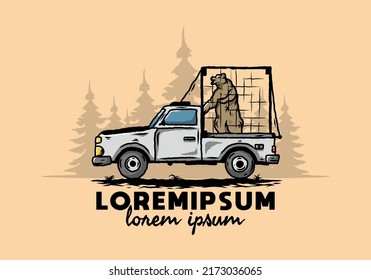 Illustration of a Big bear in cage on car