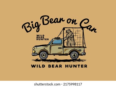 Illustration of a Big bear in cage on car