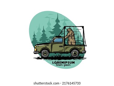 Illustration of a Big bear in cage on car