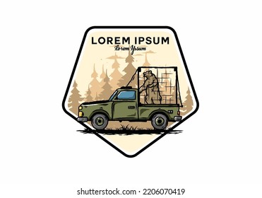 Illustration of a Big bear in cage on car
