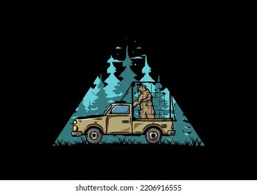 Illustration of a Big bear in cage on car