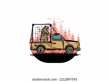Illustration of a Big bear in cage on car