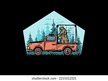 Illustration of a Big bear in cage on car