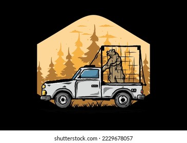 Illustration of a Big bear in cage on car