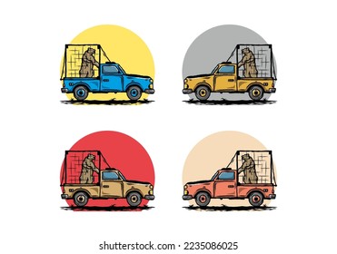 Illustration of a Big bear in cage on car