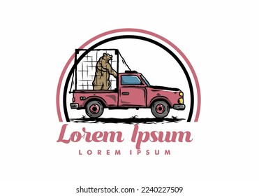 Illustration of a Big bear in cage on car