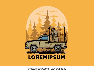 Ilustración de un oso grande en jaula en un coche