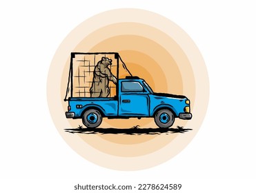Illustration of a Big bear in cage on car