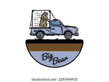 Illustration of a Big bear in cage on car