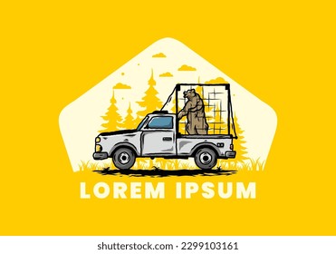 Illustration eines großen Bären im Käfig auf dem Auto