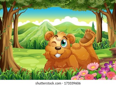 Illustration of a big bear at the forest
