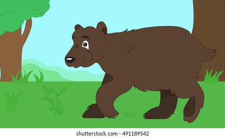 Illustration of a big bear at the forest