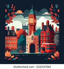 illustration of Big ben tower  London Bridge  England Travel and tourism concept Flat stylish vector 