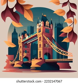 illustration of Big ben tower  London Bridge  England Travel and tourism concept Flat stylish vector 