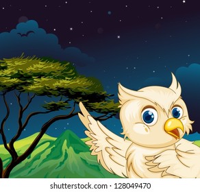 Ilustración de un gran pájaro en el bosque