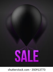 Illustration of Big Black Balloon Vector Sale Template. Exclusive Deals Poster with Party Balloons