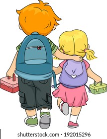 Illustration Of A Big Brother Walking Home With His Little Sister