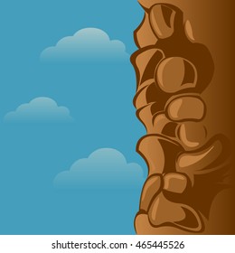 Illustration of the big brown rocks under the blue sky