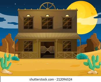 Illustration of a big building at the desert