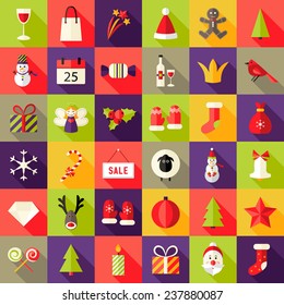 Illustration of Big Christmas Squared Flat Icons Set 2
