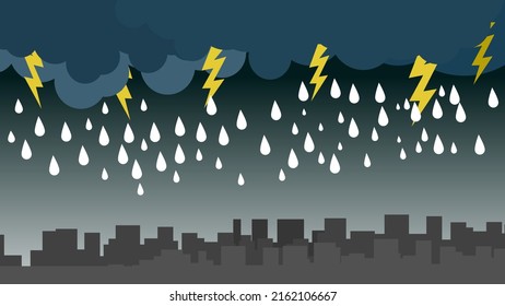 illustration of big city cloud rain lightning lightning vector landscape
