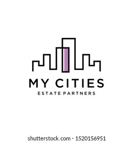 Illustration of big city silhouette with many buildings there is made modern and clean logo design