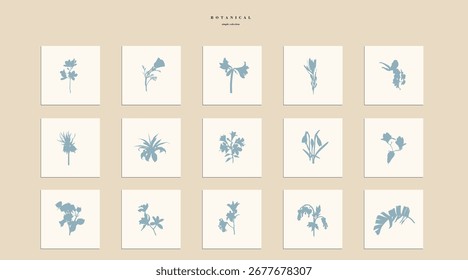 Illustration with big collection of spring and garden flowers frame background. Big set with garden and tropical flowers. Decorative element, card, logo, poster.