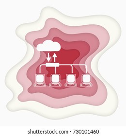 Illustration of big databases icon Paper folding art origami style Vector