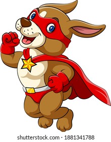 The illustration of the big dog with happy face and wearing all red superheroes costume