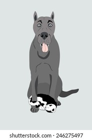 Illustration of big dog and little kitten