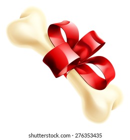 An illustration of a big dogs bone wrapped in a ribbon and bow as a Birthday or Christmas gift
