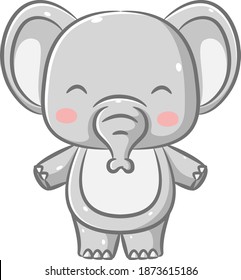 The illustration of the big elephant with the cute face and small trunk is standing with his feet