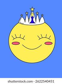 a illustration of big eyes smiling full moon character