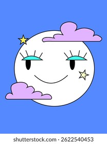 a illustration of big eyes smiling full moon character