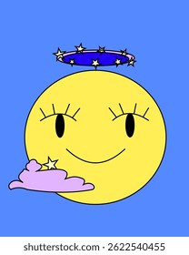 a illustration of big eyes smiling full moon character