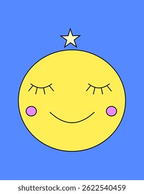 a illustration of big eyes smiling full moon character