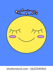 a illustration of big eyes smiling full moon character