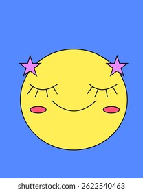 a illustration of big eyes smiling full moon character