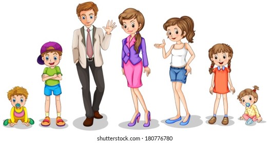 Illustration of a big family on a white background