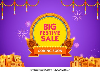 illustration of Big Festival Sale and promotion banner background for advertisement on Holiday celebration of India