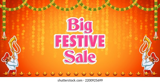 illustration of Big Festival Sale and promotion banner background for advertisement on Holiday celebration of India