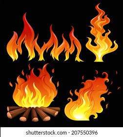 Illustration of a big fire on a black background