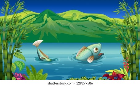 Ilustración de un pez grande en el lago
