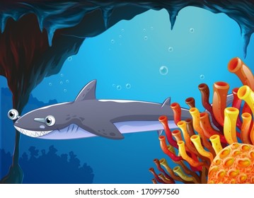 Illustration of a big fish near the coral reefs