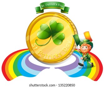 Illustration of a big golden coin for St. Patrick's day on a white background