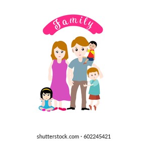 Illustration of a big happy family on a white background 