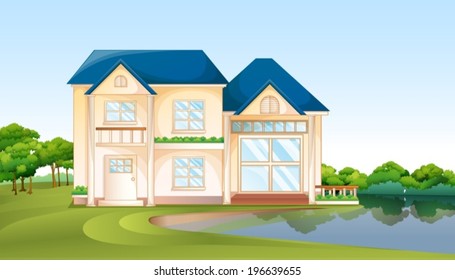 Illustration of a big house near the lake