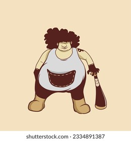 illustration of a big man with a baseball bat isolated on colored background