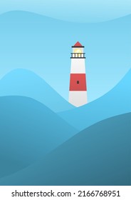 illustration of a big ocean wave with a lighthouse in the middle